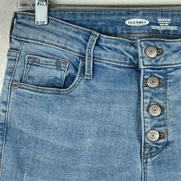 Old Navy Jeans Women's Sz 4 Tall ROCKSTAR Super Skinny Button Fly Fringe Blue - Picture 6 of 10